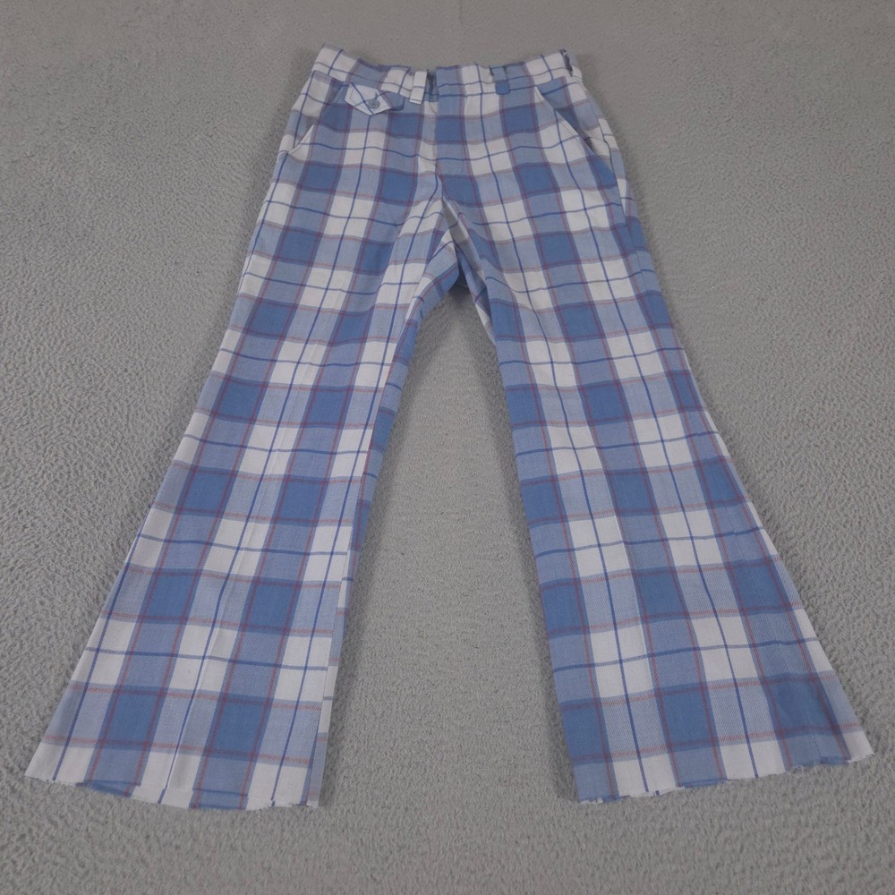 VINTAGE Wrangler Pants Mens 31x29 Blue Plaid Flare Leg Bell Bottom USA Disco 70s